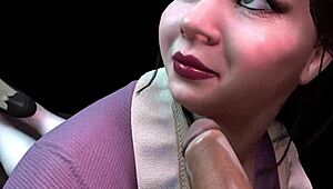 Varm asiatisk hushjelp MILF gir dyp munnsex i POV 3D