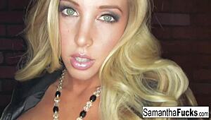Samantha Teases With Her Big Tits And Blonde Hair
