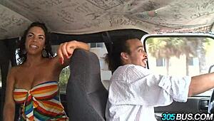 Curly hair babe with beautiful tits blows and sucks