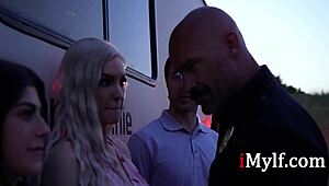 ladies dominate cop in hardcore threesome during family trip