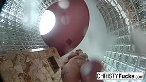 christy and dahlia enjoy big tits lesbian sex in hot shower with oral and ass play