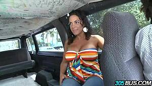 Curly hair babe with beautiful tits blows and sucks