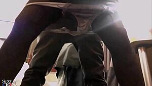 French amateur in black satin dress gets pounded doggystyle in stockings