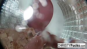 christy and dahlia enjoy big tits lesbian sex in hot shower with oral and ass play