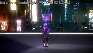 Bonnie from FNF performs a bonfie dance in 3D cartoon hentai style