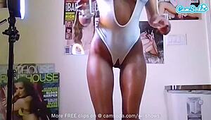 busty ebony teen oils up for webcam play with fat pussy lips