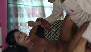 Black teen babe tackles hard cock in wild couple action!