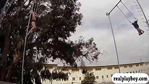 Lovely Badass Babes Swing Naked Outdoors