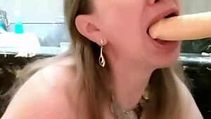 Hot Busty Milf MariaOld Strips and Sucks in Black Stockings and Heels