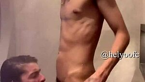 Young gay couple explores gay sex in public at the gym