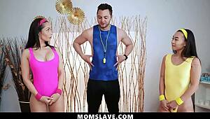 freeuse yoga class turns wild for milf and teen