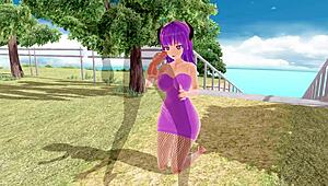 just chilling with 3d hentai, big ass and tits rocking fishnet