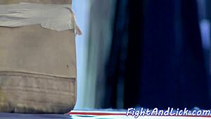 Lesbian Beauty Licks Pussy In A Boxing Ring!