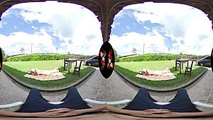 This big tits purple haired latina babe shines in outdoor 5K VR.