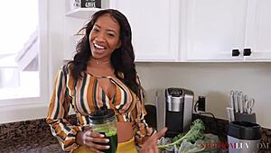 Naughty stepmom rides in cowgirl with big tits.