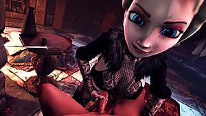 Queen Elsa Frozen Hides Secret Femdom With Bound Blonde Anal Creampie
