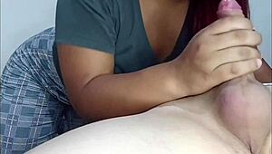 She gives the best blowjob of his life, almost filling her mouth with cum