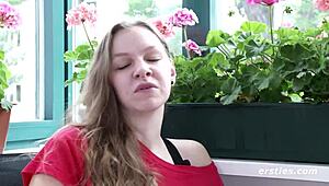 Matilda teases her shaved wet pussy with intense vibrator