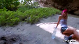 i can't believe this teeny redhead spread her ass for a stranger outdoors. such extreme european hardcore in public!