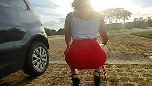 Brazilian married milf shows off in parking lot