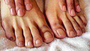 Polish pornstar shows off clear nails and bare feet fetish