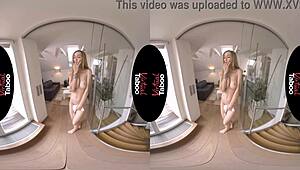 Blonde's Shaved Pussy Orgasms in POV Taboo Scene