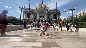 giving kisses in cdmx with miniskirt on lgbt march day, flashing big ass