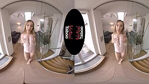 Blonde's Shaved Pussy Orgasms in POV Taboo Scene