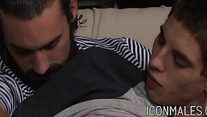 Jaxton Wheeler, the hot daddy bodybuilder, casually fucks little Sam Truitt in doggystyle with big cock.