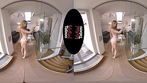 Blonde's Shaved Pussy Orgasms in POV Taboo Scene