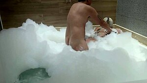 i'm horny blonde milf sucking cock in bathroom massage... oops