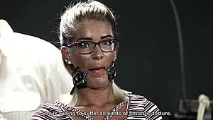 blue eyed brunette gets whipped and humiliated by master 😈