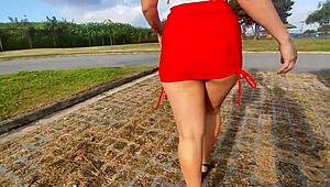 Brazilian married milf shows off in parking lot