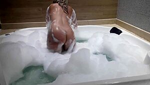 i'm horny blonde milf sucking cock in bathroom massage... oops