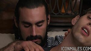 Jaxton Wheeler, the hot daddy bodybuilder, casually fucks little Sam Truitt in doggystyle with big cock.