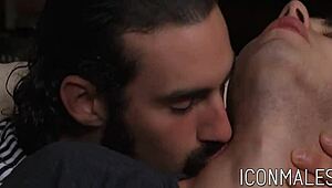 Jaxton Wheeler, the hot daddy bodybuilder, casually fucks little Sam Truitt in doggystyle with big cock.