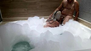 i'm horny blonde milf sucking cock in bathroom massage... oops