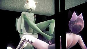i'm a grey cat boy getting fucked by pink cat boy in public toilet, feeling so exposed