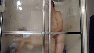 husband fucks wife in shower with dildo and buttplug 😏