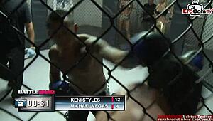 skinny ebony babe fucks hard in the boxing ring!