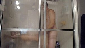 husband fucks wife in shower with dildo and buttplug 😏