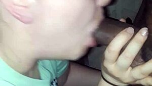 White milf slut sucks big black cock in interracial oral