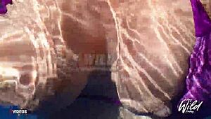 Busty Filipina wife shows off her big tits in the outdoor pool