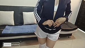 Curvy Latina in Pantyhose and Lingerie Teases with Homemade Fat Ass Display