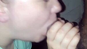 White milf slut sucks big black cock in interracial oral