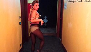 Gold Digger Escapes Sugardaddy for Extreme Hotel Strip. Risky Anal and Pussy Masturbation by Windows.