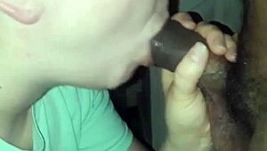 White milf slut sucks big black cock in interracial oral