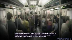 Shaved pussy star fucks hard on the subway!