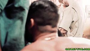 Dillon Diaz feels intense pleasure bursting cum in interracial orgy.