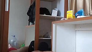 Heyy, sexy gay in red cd and mask plays anal with dildo! 😜